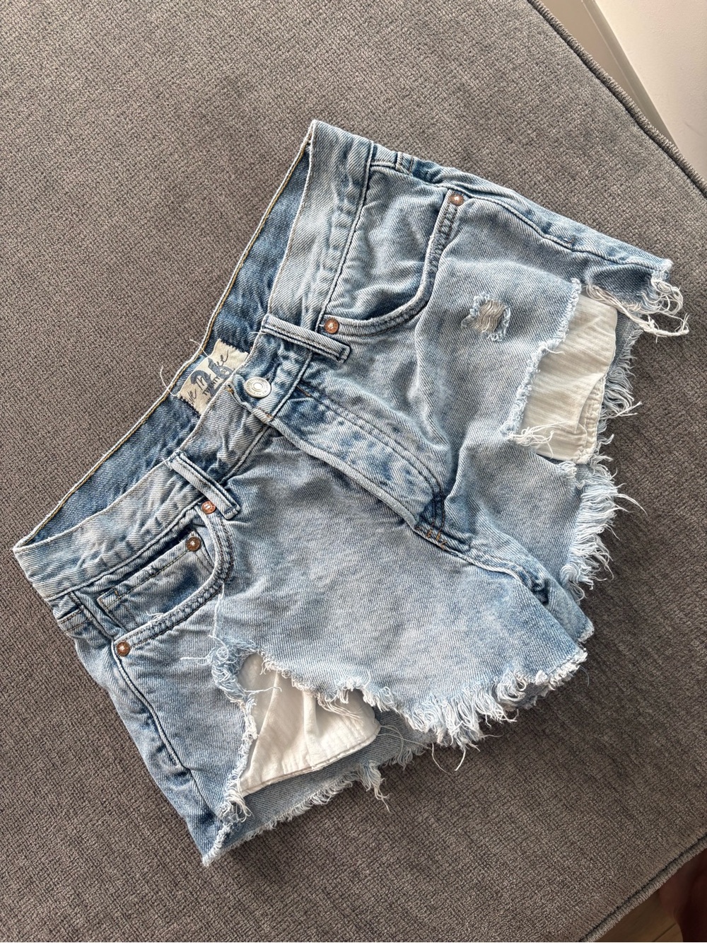 Free People Light Blue Distressed Denim Cutoff Shorts